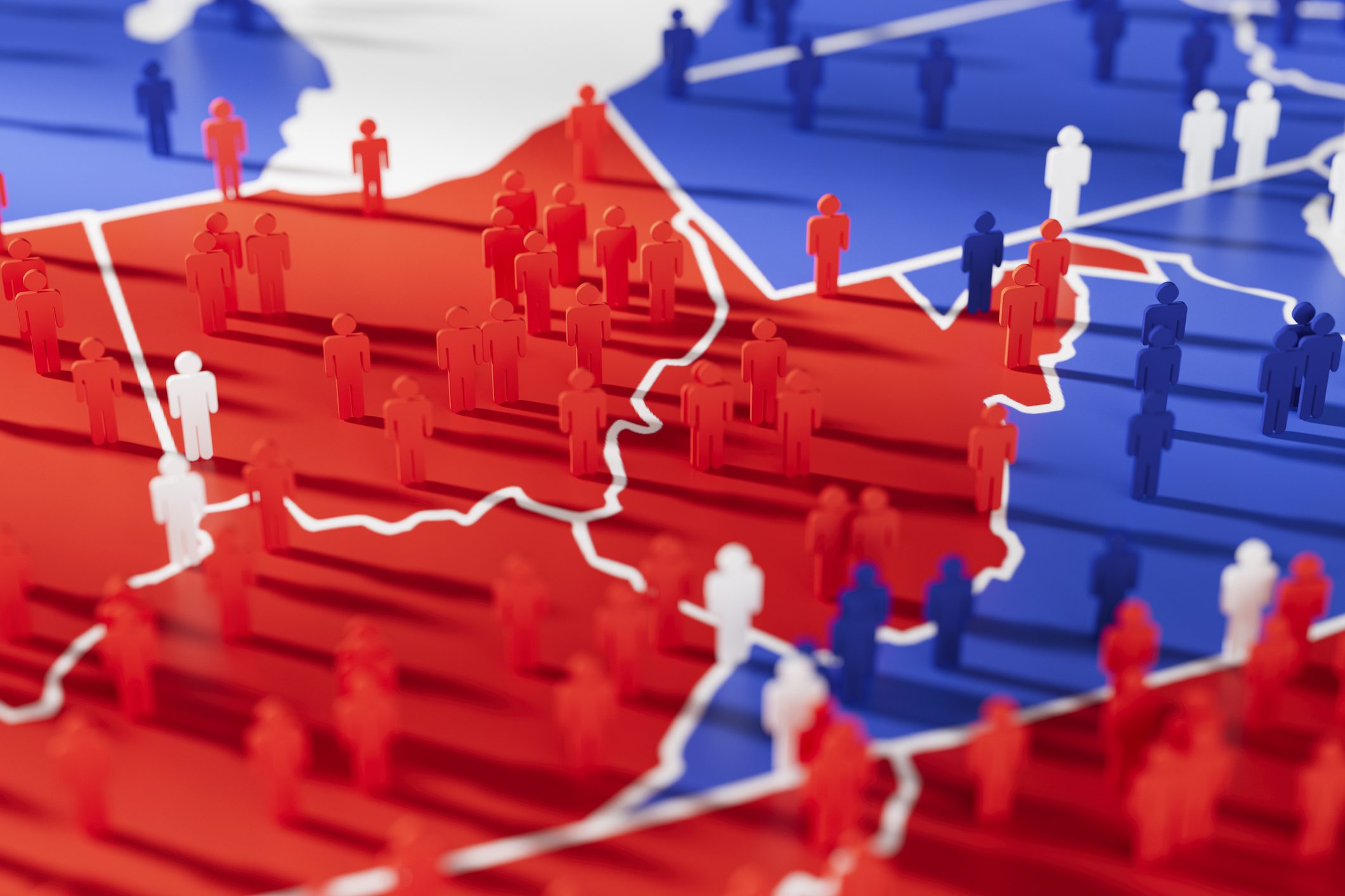 People figures on a political map